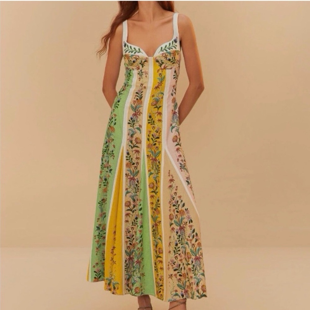 FARM Rio Multicolor delicate floral stripes Euroflax Midi Dress